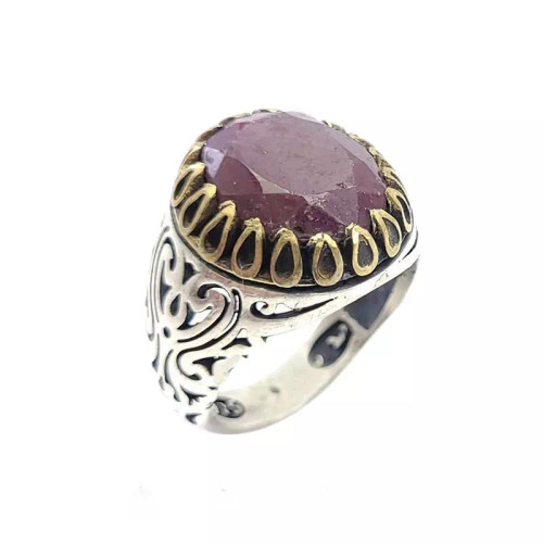 انگشتر نقره مردانه یاقوت سرخ هندی کد 56879